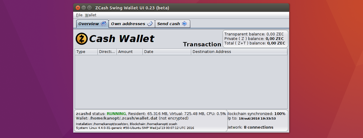 zcash view balance of wallet